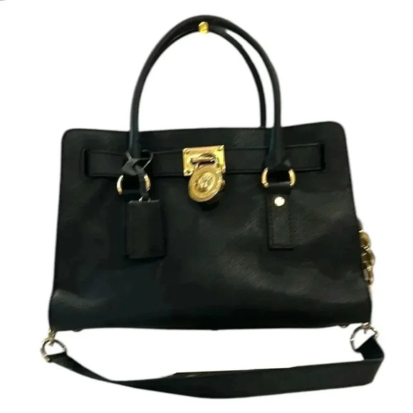 Michael Kors Handbags - Michael Kors Hamilton Black Leather Satchel Purse EUC